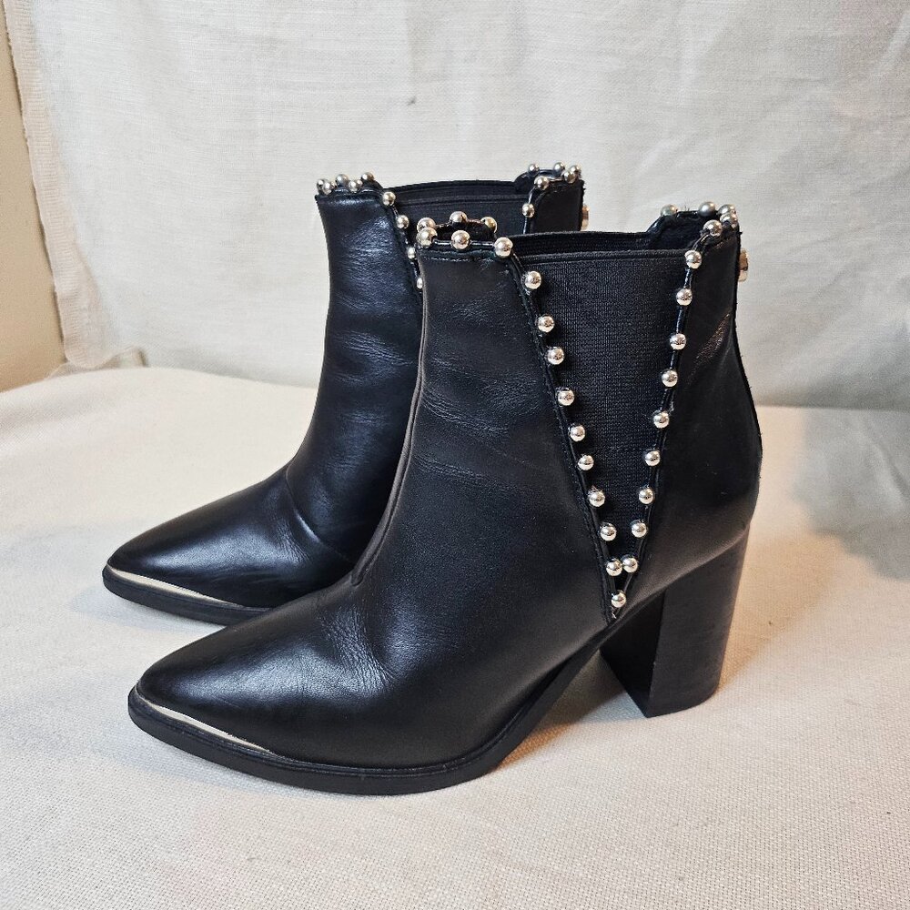 Steve Madden Cade Black Leather Studded Boots - Size 6